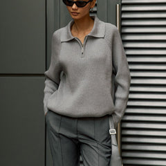 Pink knit sweater for women by Christine Brewer, featuring a cozy, textured design and a classic crew neckline.