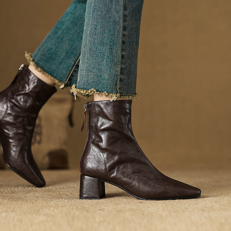 Carina | Leather Block Heel Ankle Boots for Women