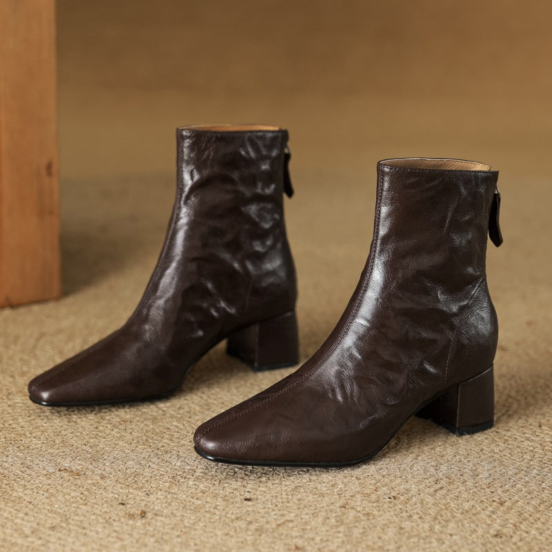 Carina | Leather Block Heel Ankle Boots for Women