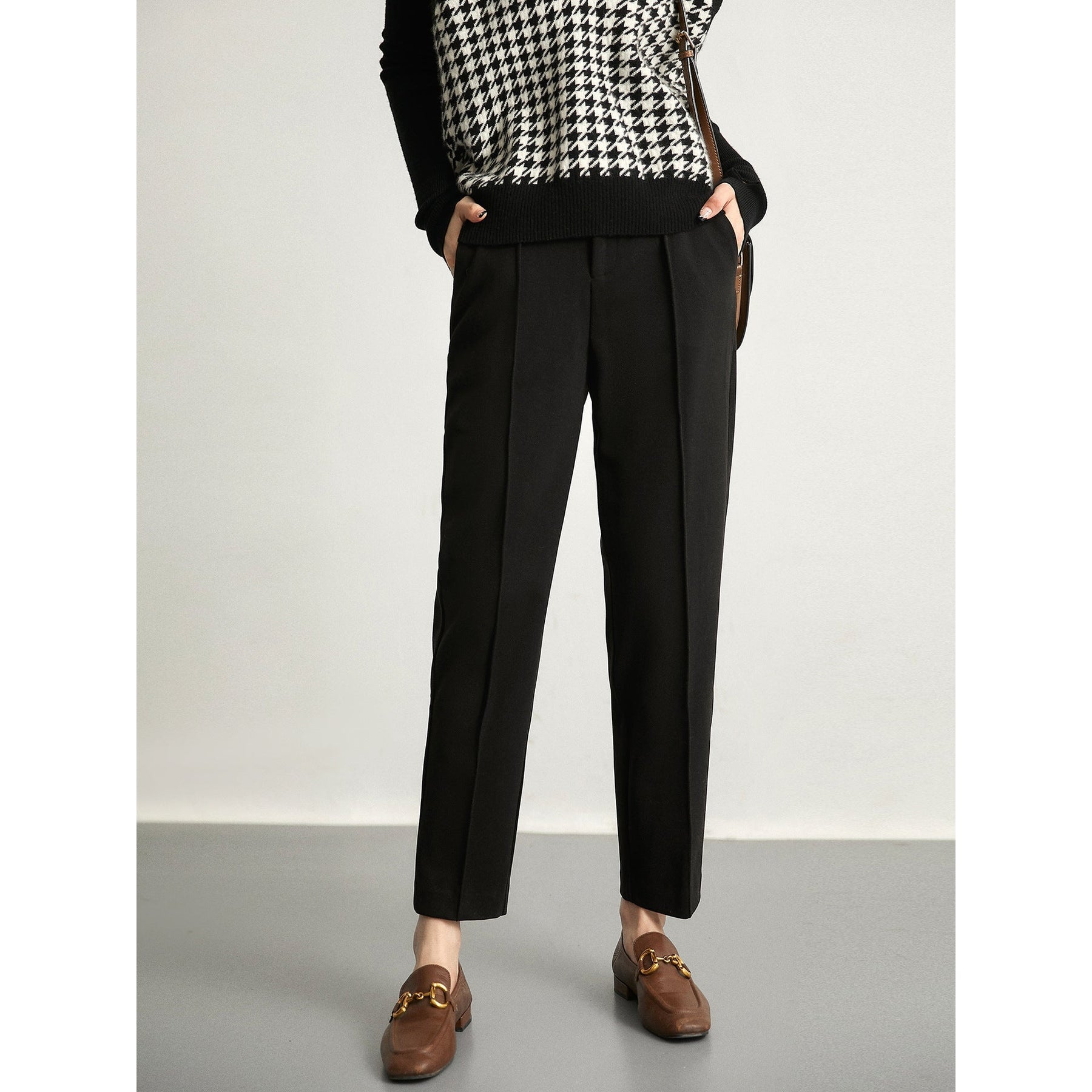 Women's wool tapered trousers by Christine Brewer, featuring a tailored fit and classic style in soft merino wool fabric.