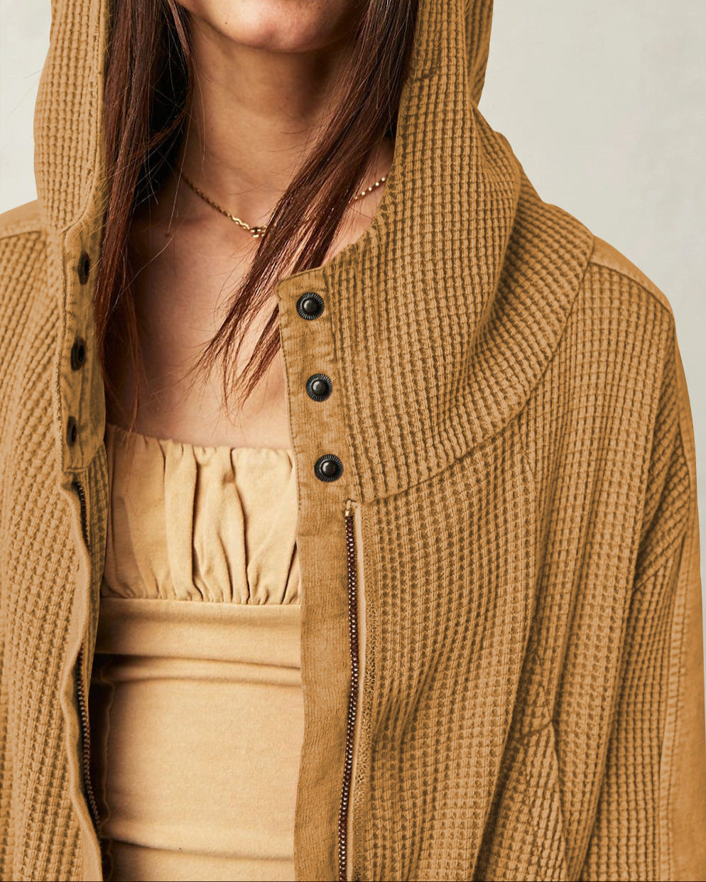 Cropped hooded hoodie for women by Christine Brewer, featuring a stylish hood and comfortable fit, shown in a soft fabric.