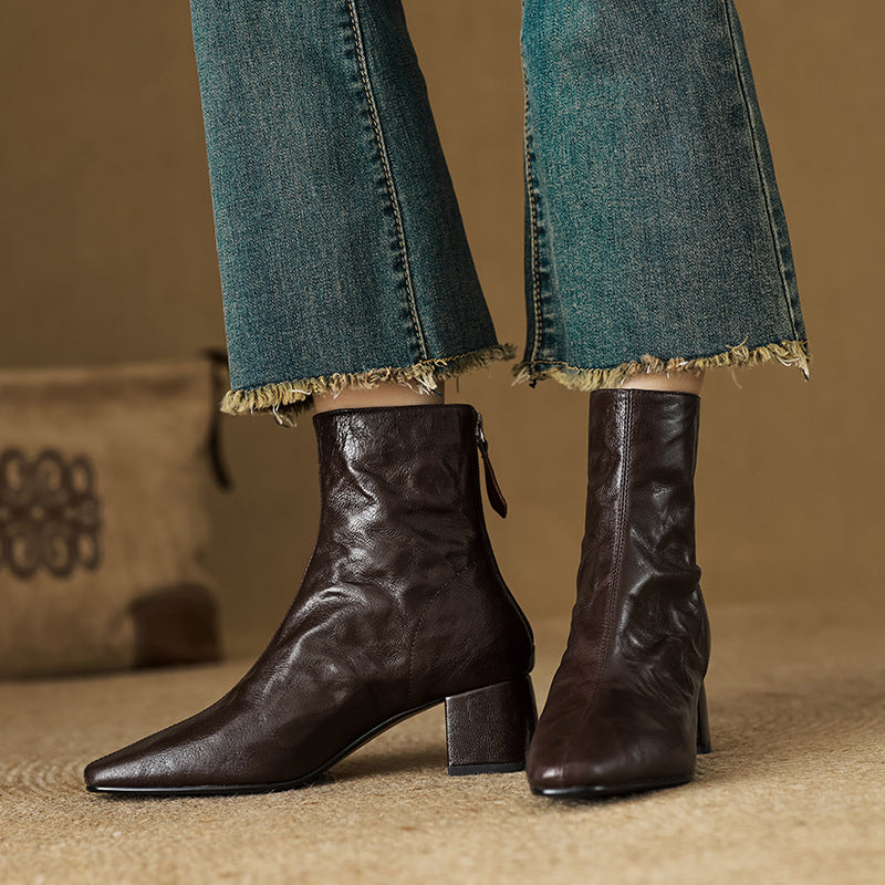 Carina | Leather Block Heel Ankle Boots for Women