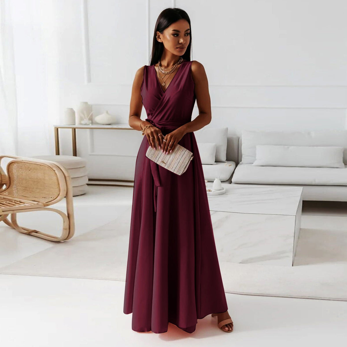 Hailey | Wedding Guest Dress Maxi Dress Women Wrap Sleeveless Formal Cocktail Evening Flowy Fall
