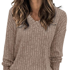 Susanna oversized V-neck sweater for women by Christine Brewer, featuring soft knit fabric and relaxed fit in a cozy style.
