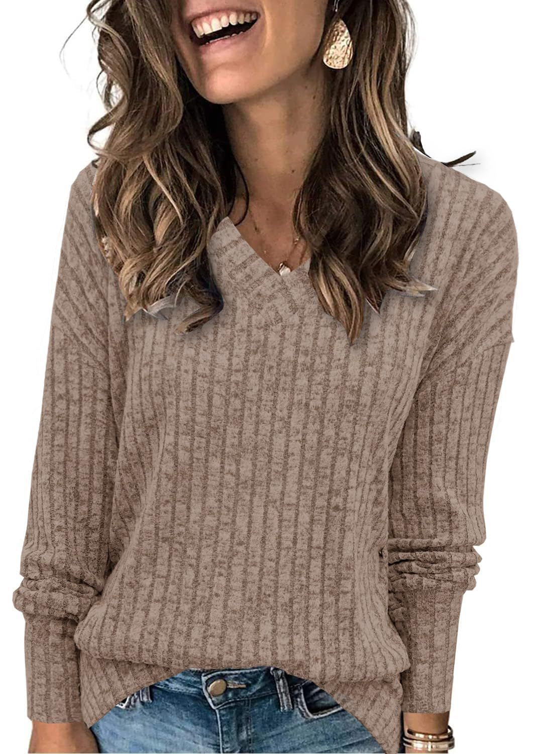 Susanna oversized V-neck sweater for women by Christine Brewer, featuring soft knit fabric and relaxed fit in a cozy style.