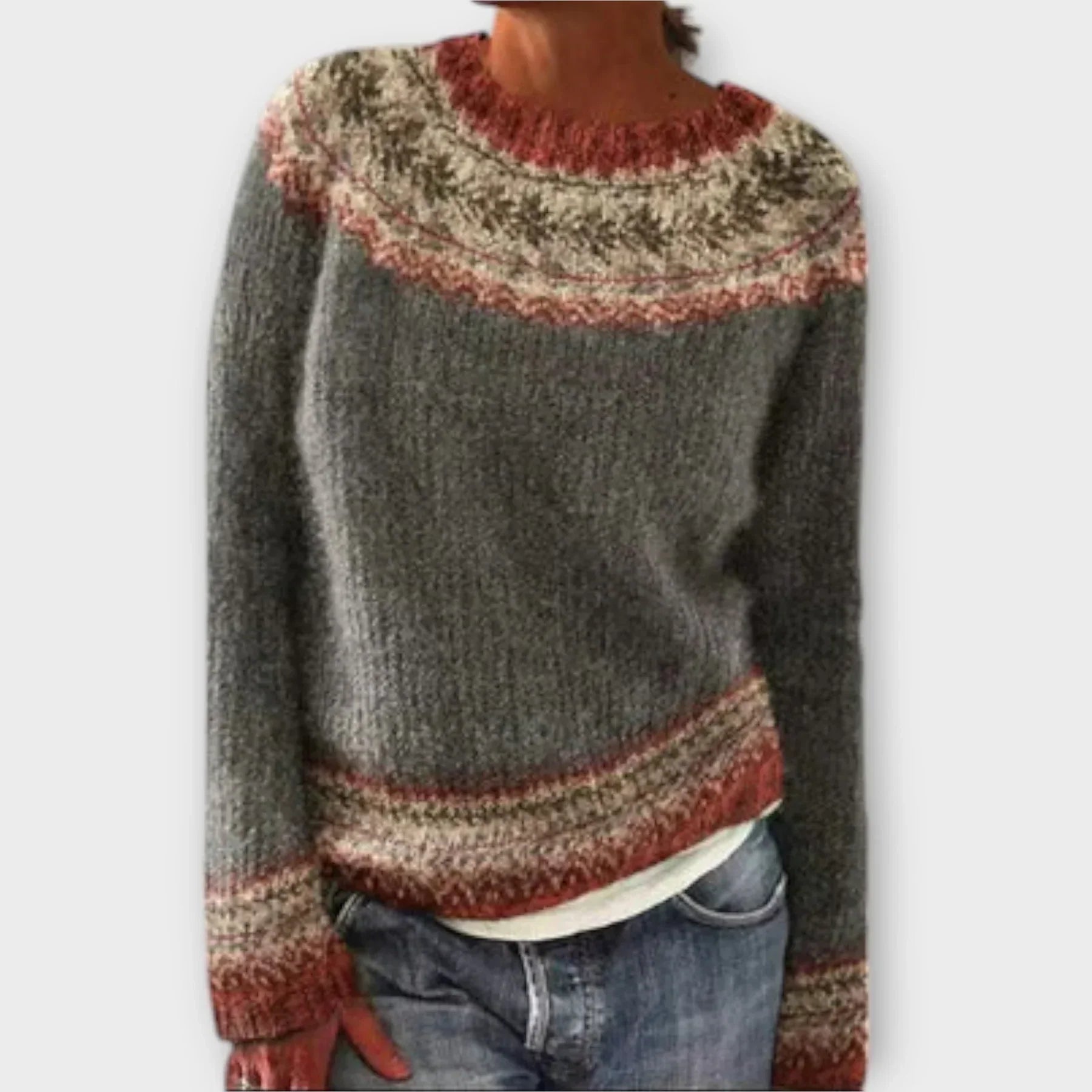 Christine Brewer Ophelia knit sweater for women, featuring a cozy, textured knit design in a versatile style on a model.