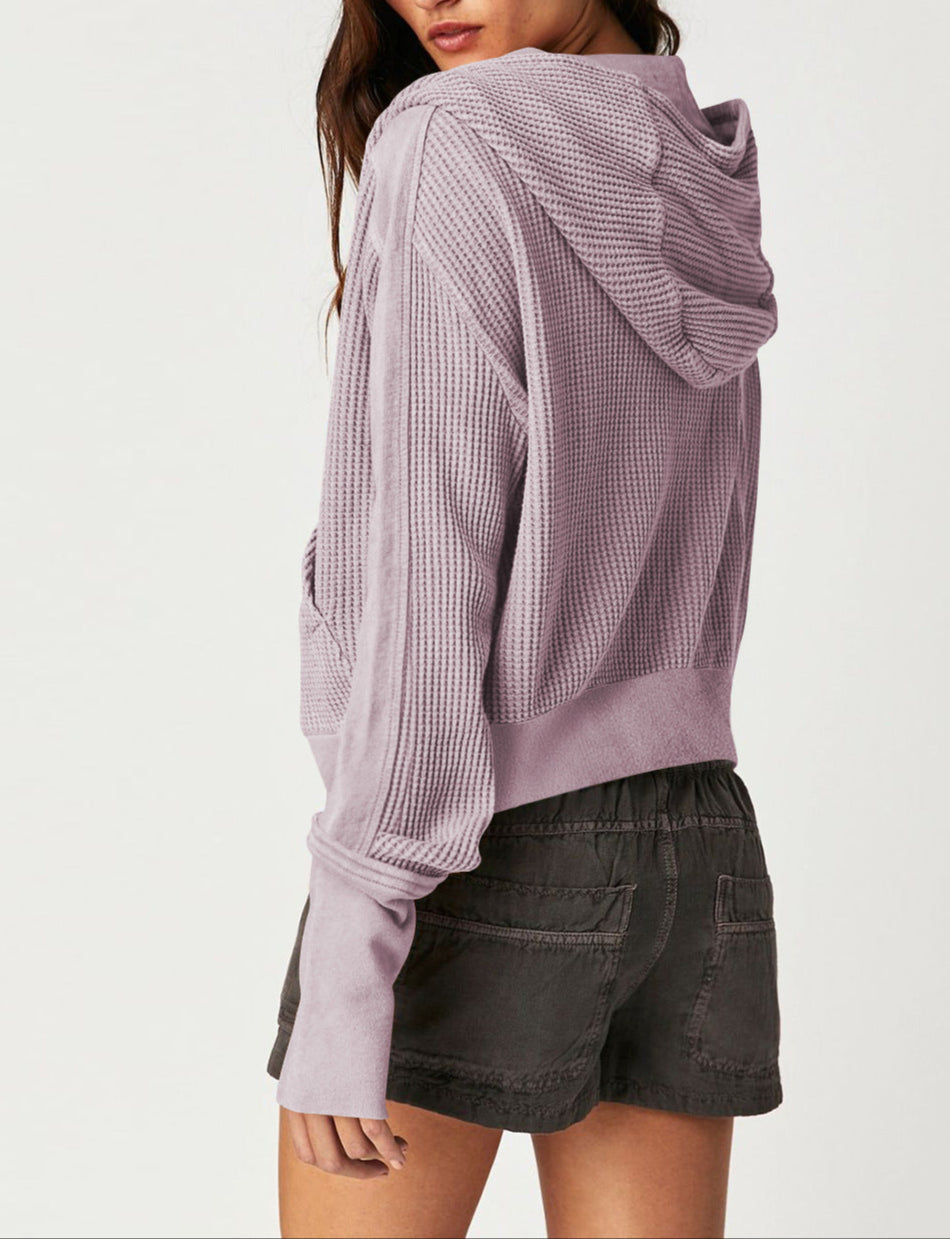 Christine Brewer Mia cropped hooded hoodie for women, featuring a stylish hood and casual fit, shown in a front view.