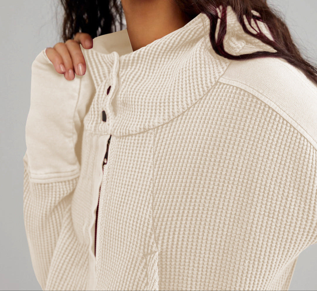 Mia cropped hooded hoodie for women by Christine Brewer, shown in a casual fit with hood and long sleeves.