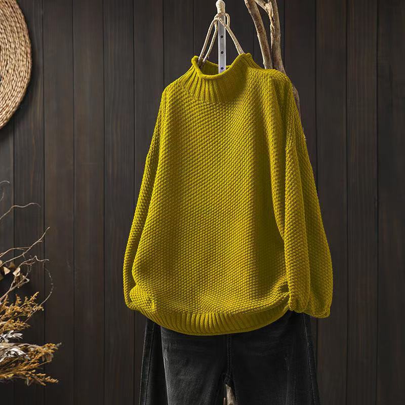 Women’s jade green knit sweater by Christine Brewer, featuring a cozy, textured knit fabric and a relaxed fit.