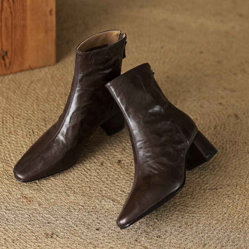 Carina | Leather Block Heel Ankle Boots for Women
