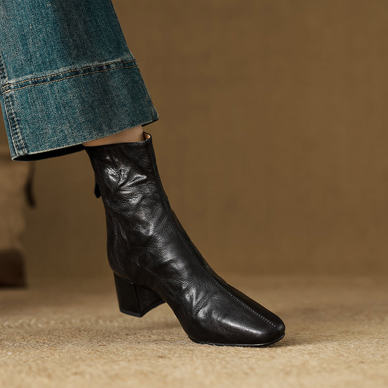 Carina | Leather Block Heel Ankle Boots for Women