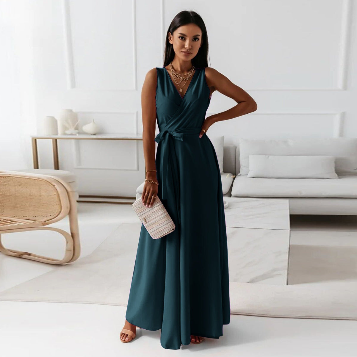 Hailey | Wedding Guest Dress Maxi Dress Women Wrap Sleeveless Formal Cocktail Evening Flowy Fall