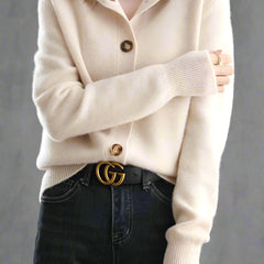 Christina Cashmere High Neck Cardigan for Women by Christine Brewer, featuring a cozy high neck design in soft cashmere fabric.