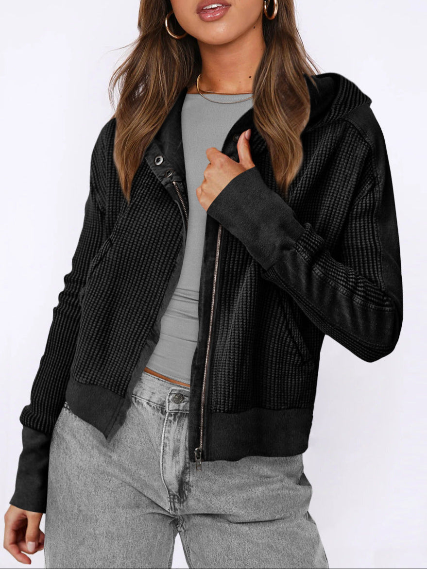 Mia cropped hooded hoodie for women by Christine Brewer, featuring a relaxed fit and drawstring hood in soft fabric.