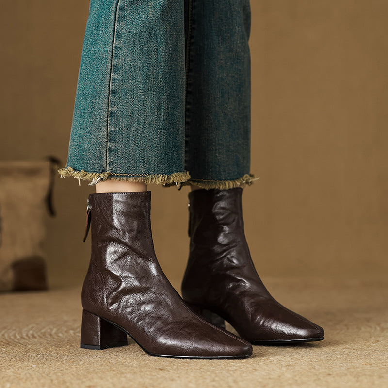 Carina | Leather Block Heel Ankle Boots for Women