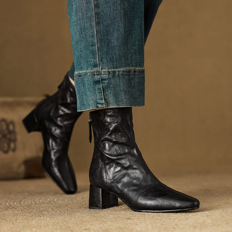 Carina | Leather Block Heel Ankle Boots for Women