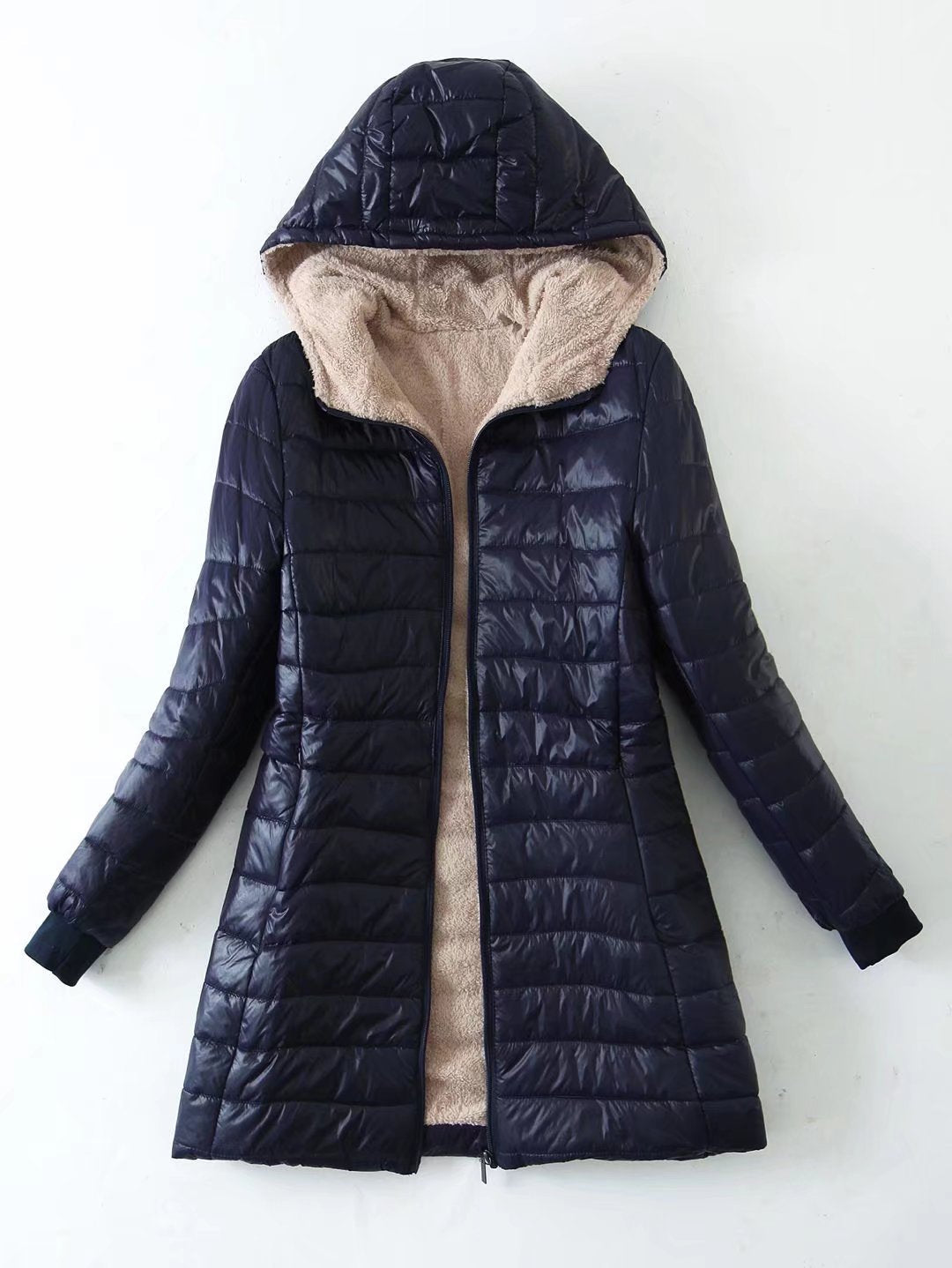 Elsa | Fleece Longline Hooded Puffer Coat for Women