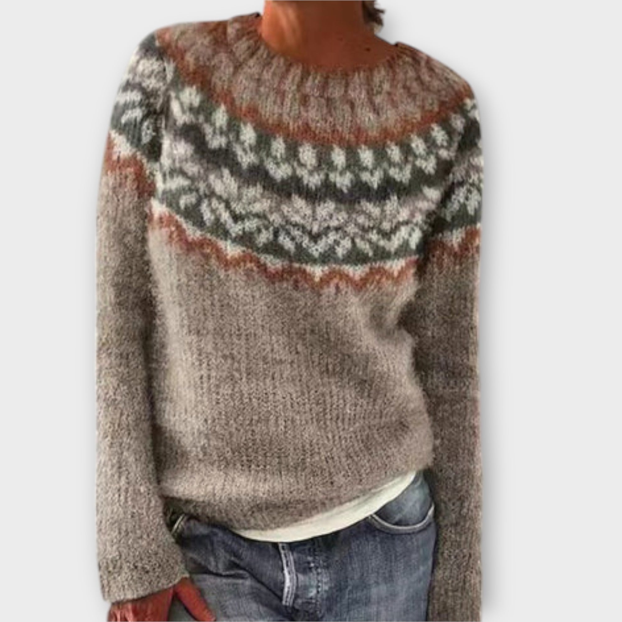 Ariana knit sweater for women by Christine Brewer, featuring a cozy, textured design in a warm, versatile color.