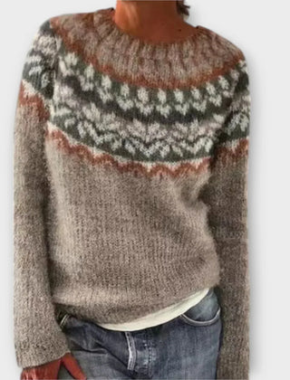Ophelia knit sweater for women by Christine Brewer featuring a cozy, textured design in soft, neutral tones.