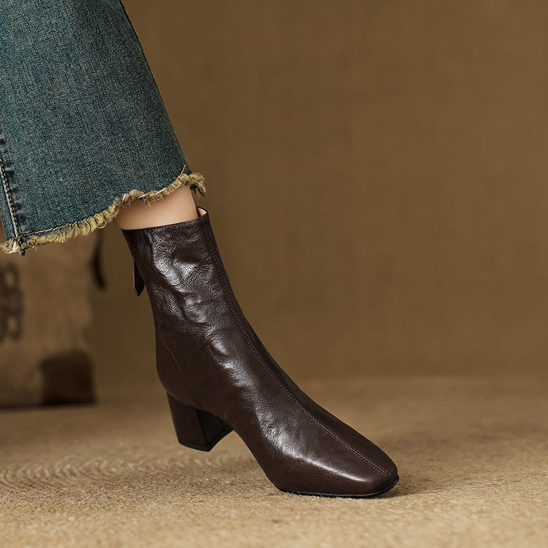 Carina | Leather Block Heel Ankle Boots for Women