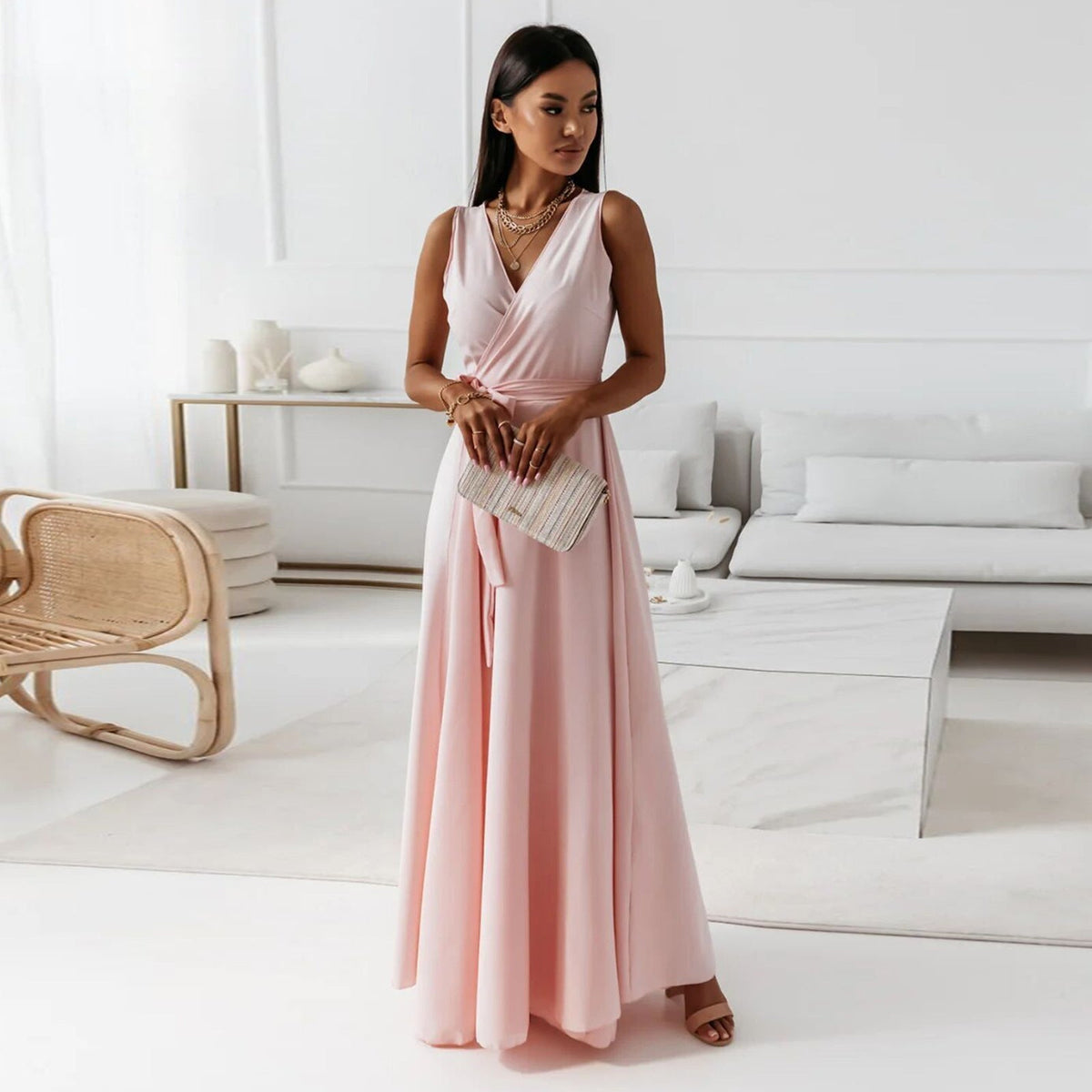 Hailey | Wedding Guest Dress Maxi Dress Women Wrap Sleeveless Formal Cocktail Evening Flowy Fall