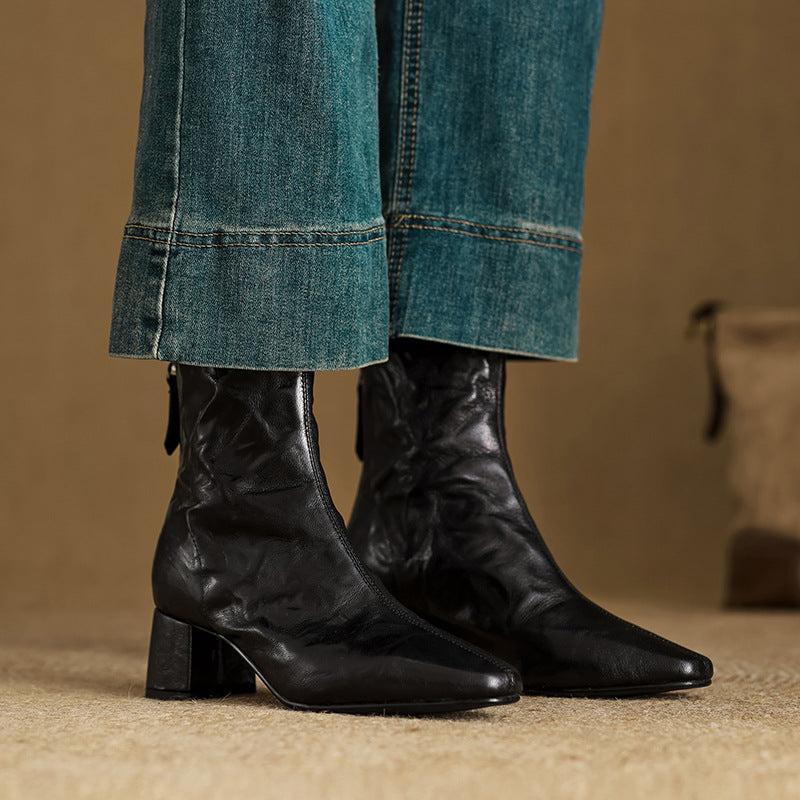 Carina | Leather Block Heel Ankle Boots for Women