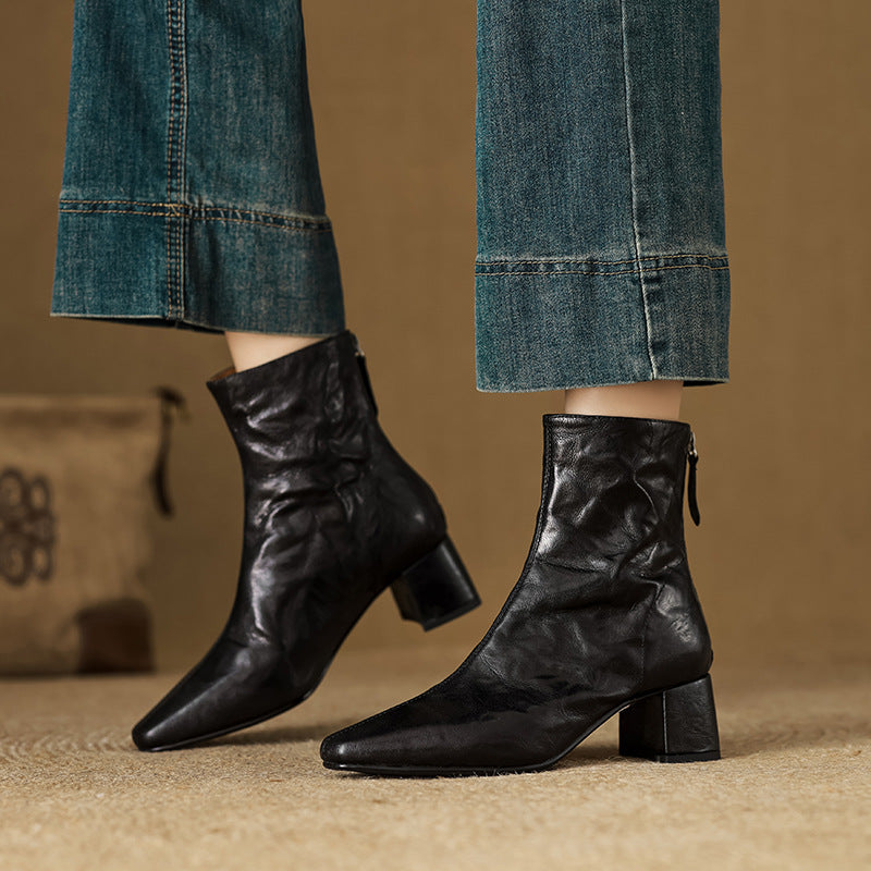 Carina | Leather Block Heel Ankle Boots for Women
