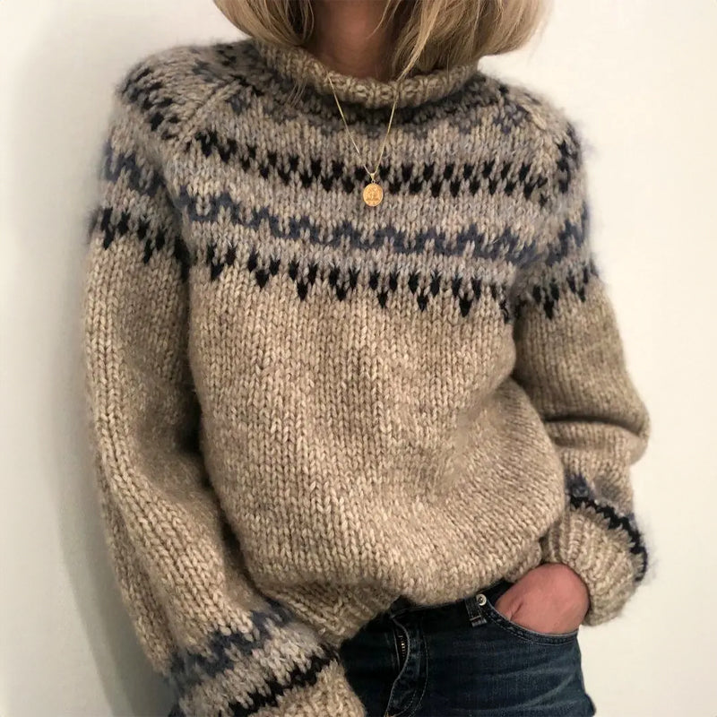 Olivia Klein winter turtleneck sweater by Christine Brewer, Imogen Nordic sweater for women in cozy knit fabric.