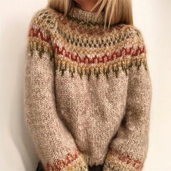 Olivia Klein winter turtleneck sweater for women in cozy Nordic pattern, stylish knit from Christine Brewer.