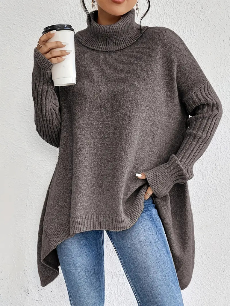 Christine Brewer Alexa high neck women's sweater in cozy knit, featuring a stylish high neckline and soft fabric.