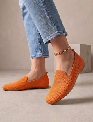 Orange knit summer top for women from Christine Brewer, casual and stylish women's clothing top with a relaxed fit.