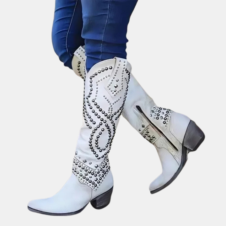 Alina | Cowboy Boots Western Boots Knee High Women Faux Leather Pointed Toe Block Heel