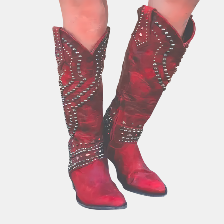 Alina | Cowboy Boots Western Boots Knee High Women Faux Leather Pointed Toe Block Heel