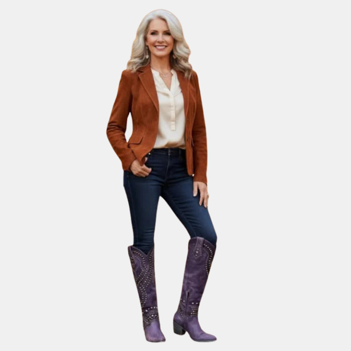 Alina | Cowboy Boots Western Boots Knee High Women Faux Leather Pointed Toe Block Heel