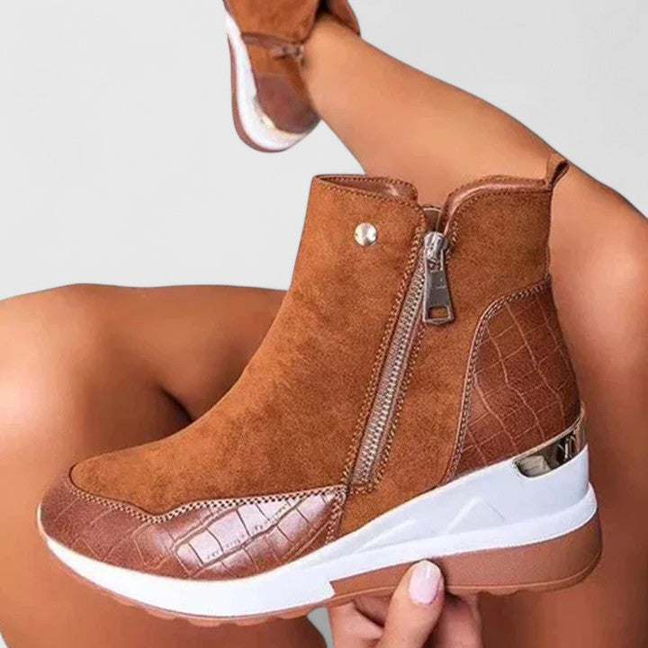 Maele | Ankle Boots Suede Booties Women Winter Fall Side Zip Wedge Heel Heeled Zip