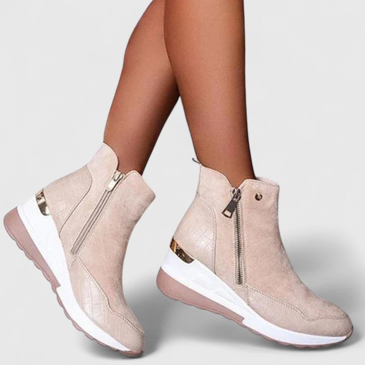 Maele | Ankle Boots Suede Booties Women Winter Fall Side Zip Wedge Heel Heeled Zip
