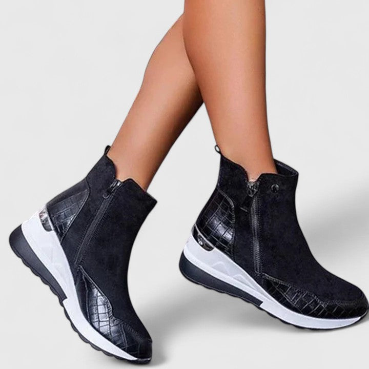 Maele | Ankle Boots Suede Booties Women Winter Fall Side Zip Wedge Heel Heeled Zip