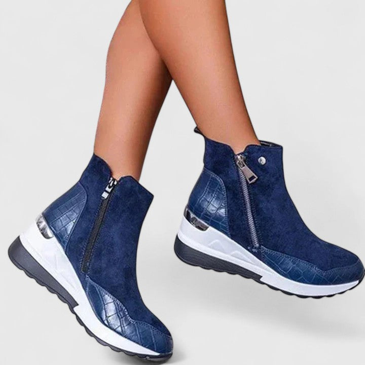 Maele | Ankle Boots Suede Booties Women Winter Fall Side Zip Wedge Heel Heeled Zip
