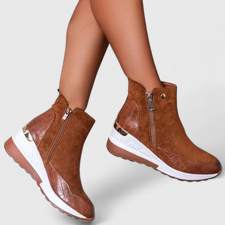 Maele | Ankle Boots Suede Booties Women Winter Fall Side Zip Wedge Heel Heeled Zip