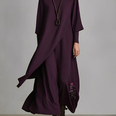 Purple cotton turtleneck maxi dress for women by Christine Brewer, featuring a long, flowing silhouette and a fitted turtleneck collar.