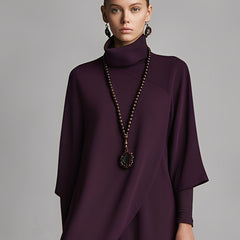 Purple cotton turtleneck maxi dress for women by Christine Brewer, featuring a fitted turtleneck and flowing skirt.