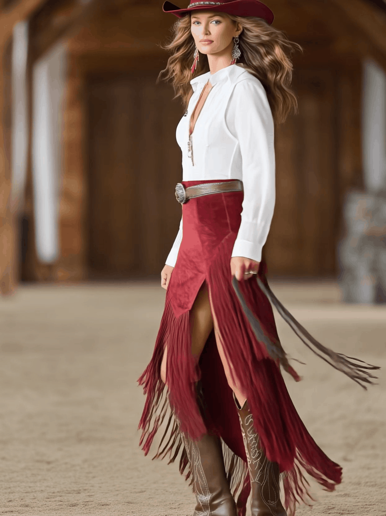 Red faux suede midi dress with slit, casual style by Christine Brewer, featuring a fitted silhouette and sleeveless design.