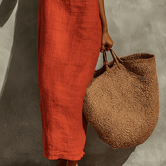 Red linen dress for women by Christine Brewer, casual sleeveless dress with a relaxed fit and lightweight fabric.