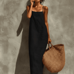 Red linen dress for women by Christine Brewer, casual dress with a relaxed fit and stylish design, perfect for warm weather.