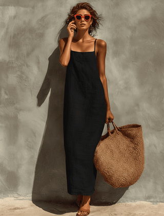 Red linen dress for women by Christine Brewer, casual dress with a relaxed fit and stylish design, perfect for warm weather.