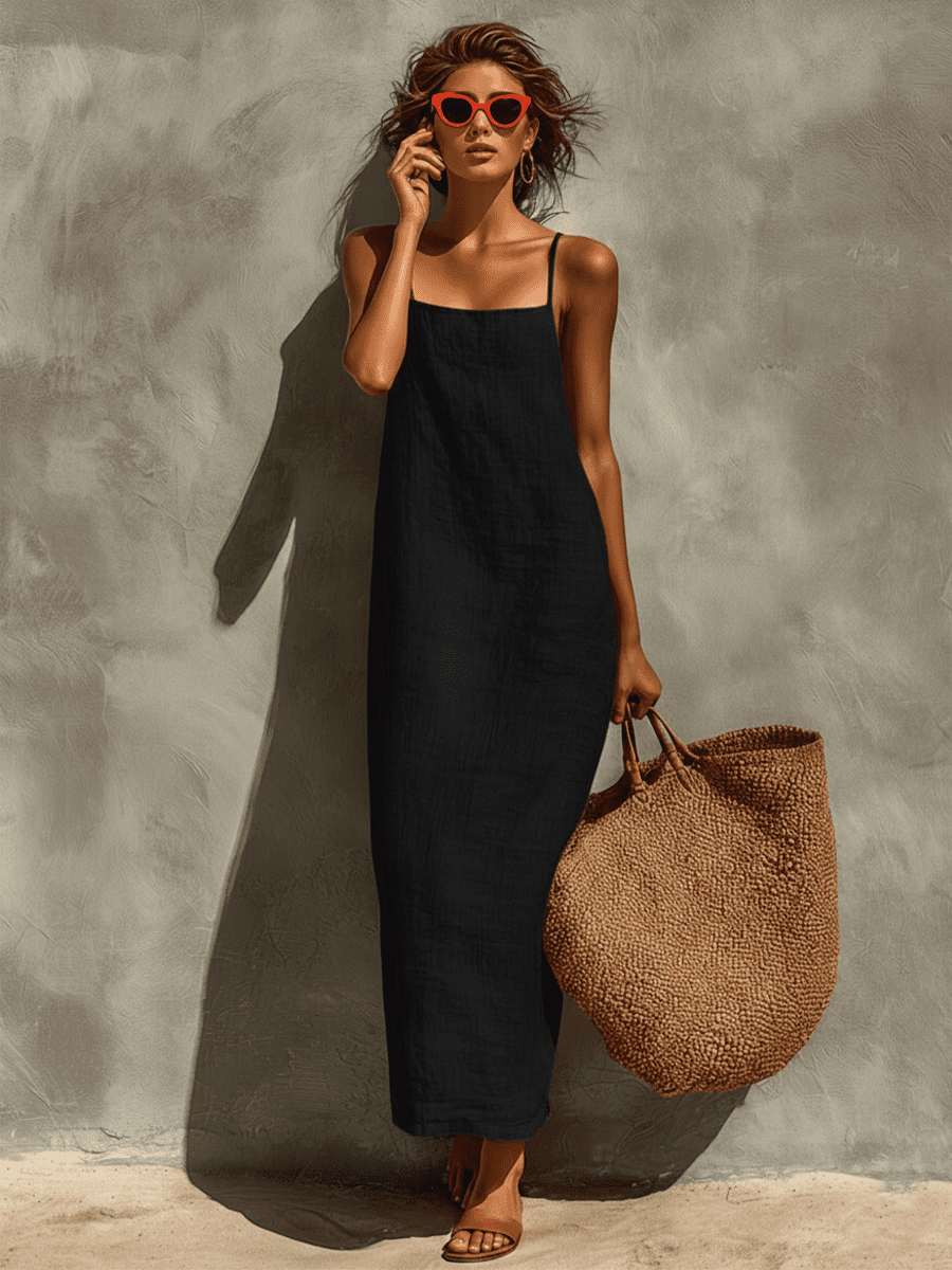 Red linen dress for women by Christine Brewer, casual dress with a relaxed fit and stylish design, perfect for warm weather.
