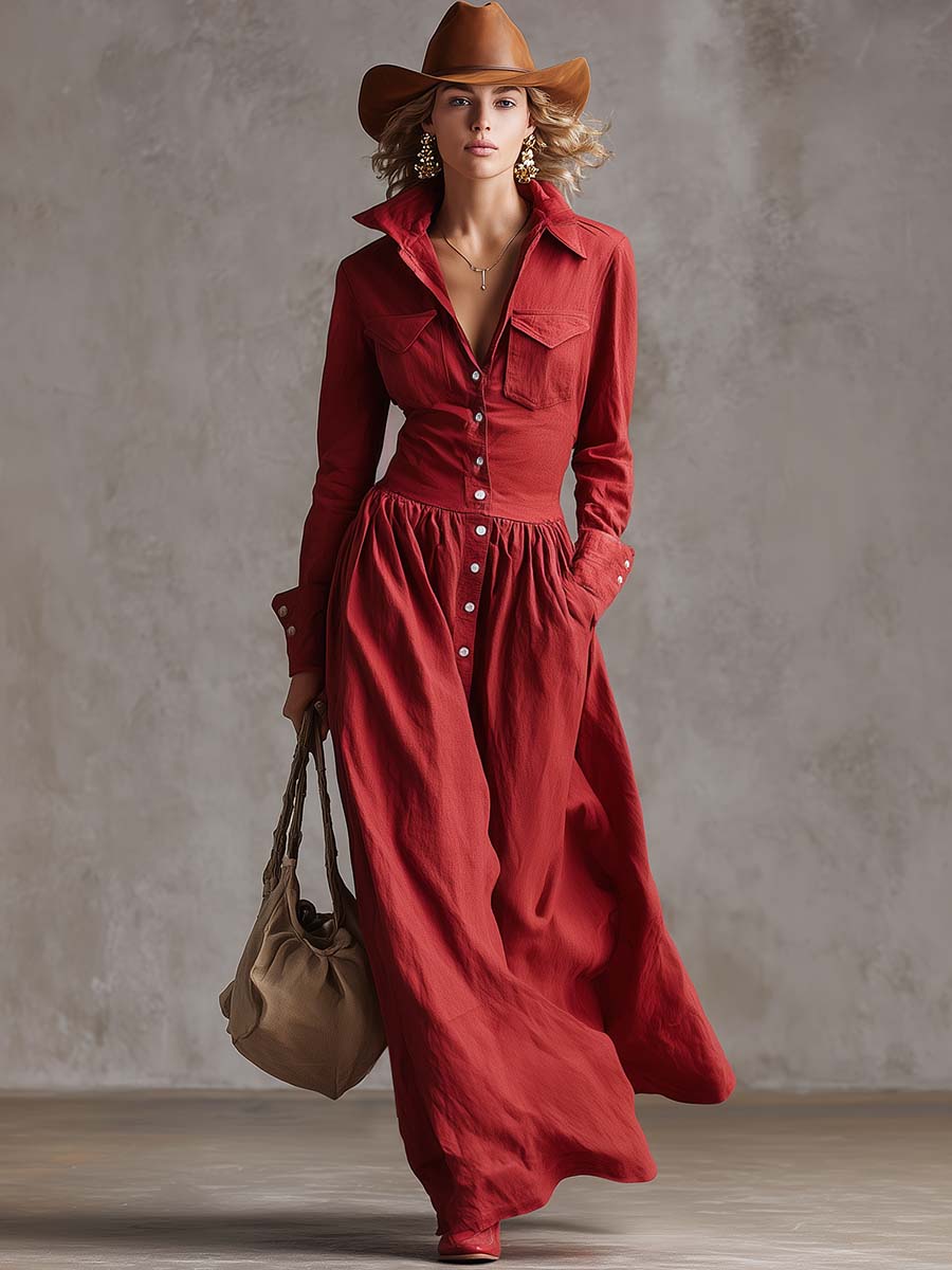 Red linen maxi dress by Christine Brewer featuring a casual, flowy silhouette with a fitted bodice and wide shoulder straps.