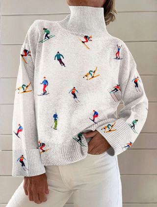 Ruby red ribbed turtleneck sweater for women by Christine Brewer, featuring a cozy fit and classic design.