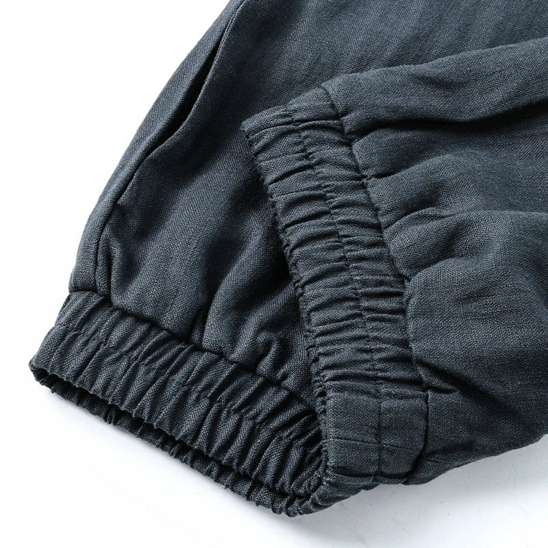 Linen cropped wide-leg drawstring trousers for women by Christine Brewer, loose pull-on pants in a relaxed fit.