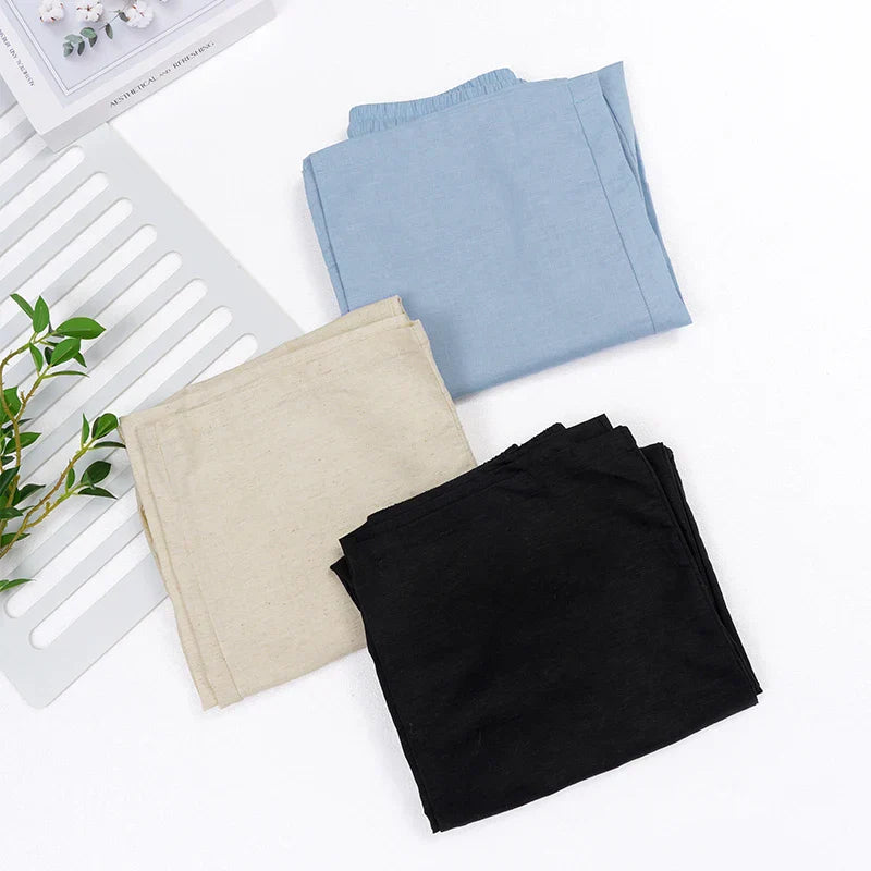 Christine Brewer women's cotton linen wide-leg drawstring trousers, loose pull-on pants with relaxed fit and comfortable waistband.
